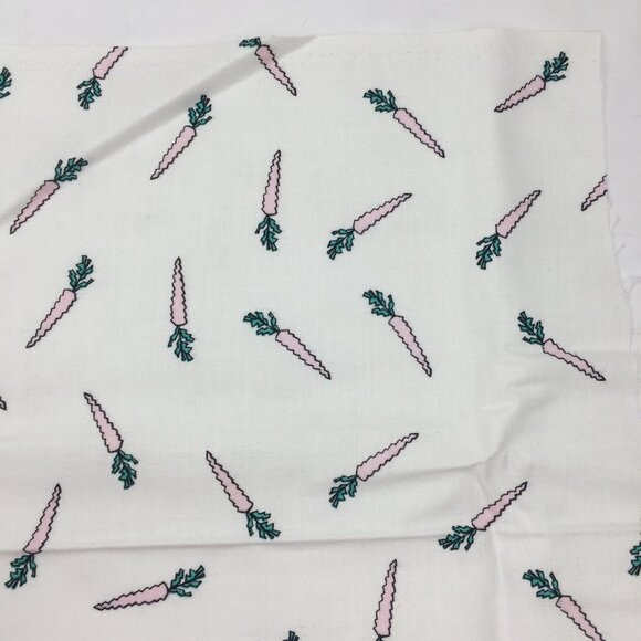 1/2 Yd Thompson of California Quilting Fabric Easter White Carrots Pink Green - Picture 2 of 6